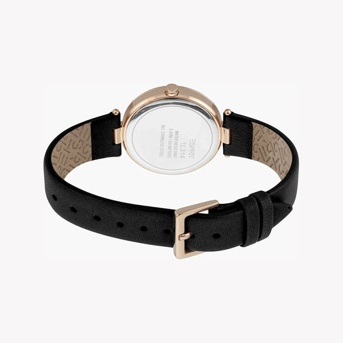 Esprit Women's Black Leather Watch, Black Dial | Es1l035m0015