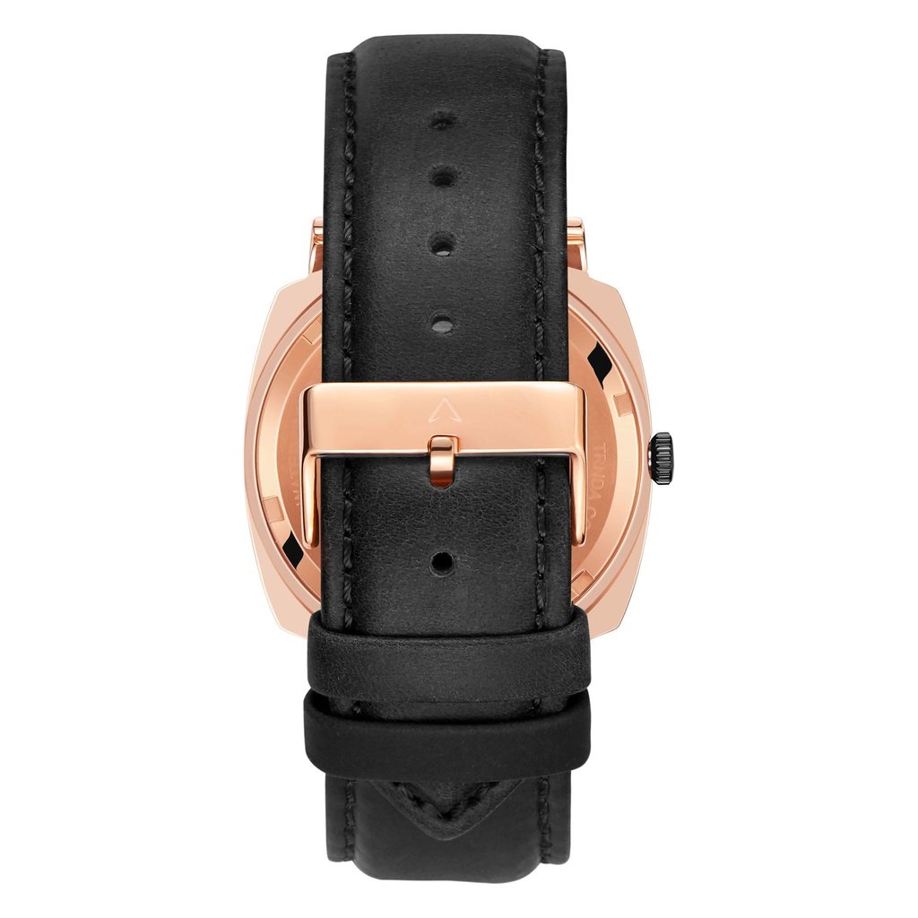 Trnda Men's Rose Gold Stainless Steel Watch, Black Leather | Trn045mm