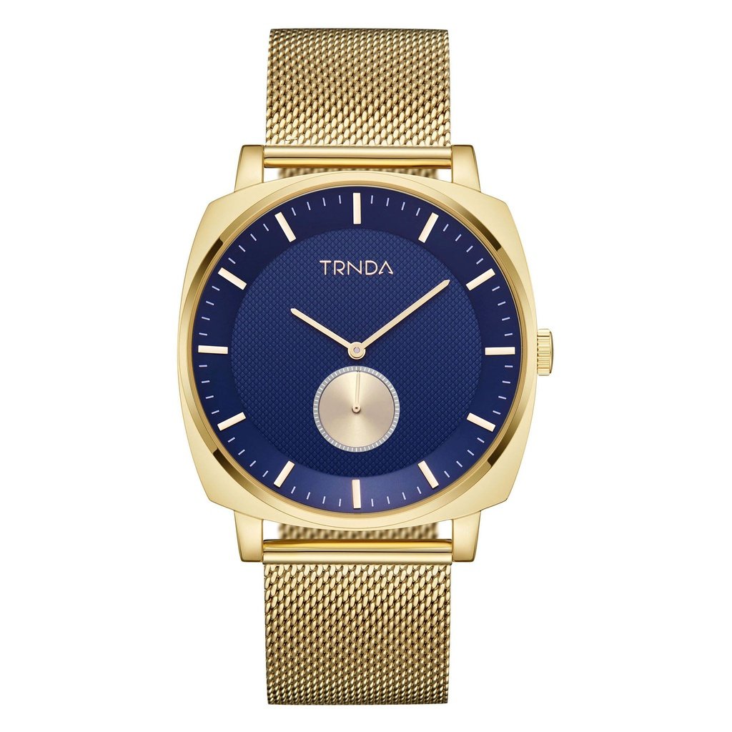 Trnda Men's Gold Stainless Steel Watch, Blue Dial | Trn-45mm-Gd