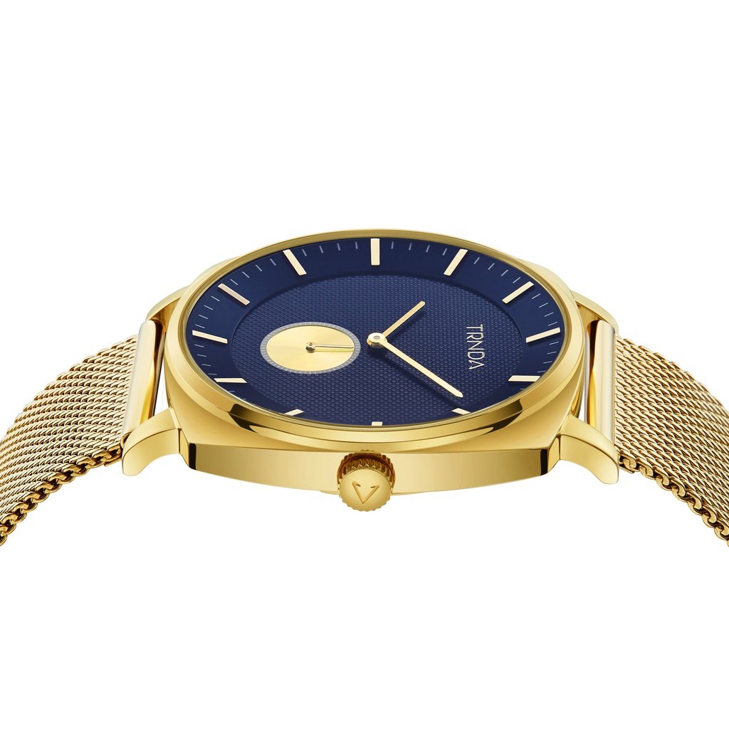 Trnda Men's Gold Stainless Steel Watch, Blue Dial | Trn-45mm-Gd