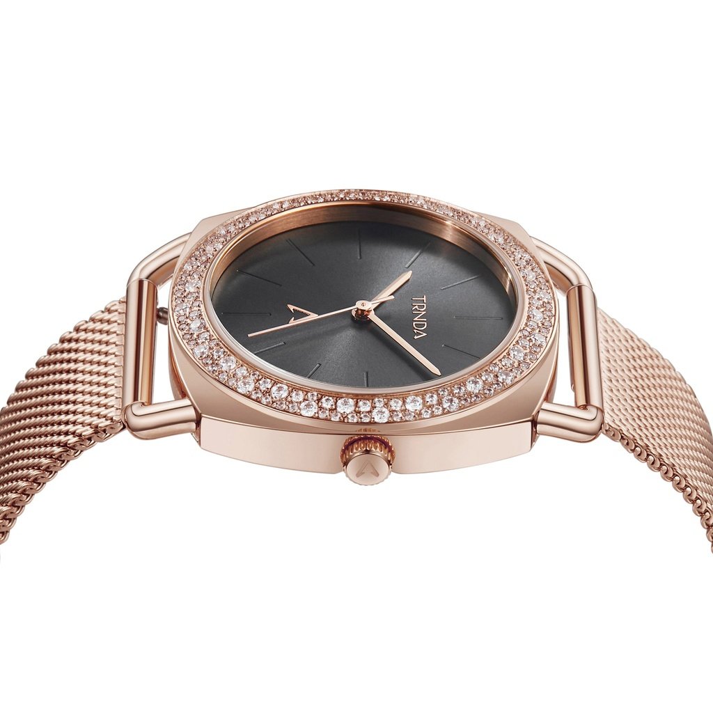 Trnda Women's Rose Gold Stainless Steel Watch, Black Dial | Trn-35.8-Rg